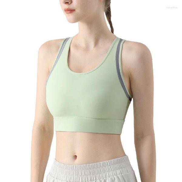 Traje de yoga Antibom Sujetador deportivo de contraste Camiseta sin mangas de una pieza para mujer Copa fija de alta resistencia a prueba de golpes Fitness