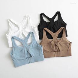 Yoga -outfit Back Hook Closure High Impact Sport Bas Gym Draag vrouwen Volledige dekking draadfree gewatteerde fitness workout tanktops