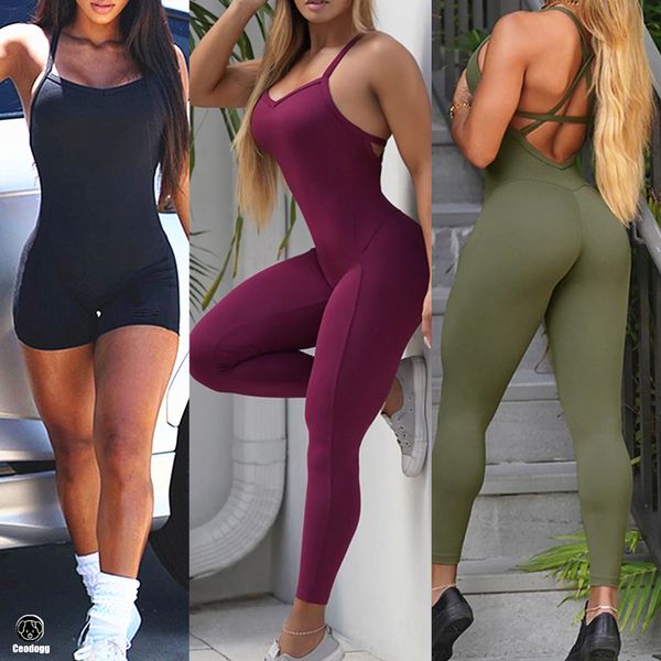 Traje de yoga sin espalda Deportes Mujer Lycra Fitness Monos Mono Pantalones cortos Traje deportivo Gimnasio Ropa de entrenamiento para mujeres Ropa deportiva 230605