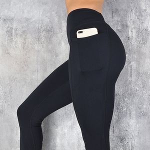 Yoga Outfit Noir Sexy Femmes Sport Leggings Téléphone Poche Fitness Running Pantalon Stretchy Sportswear Gym Slim Pant 230612