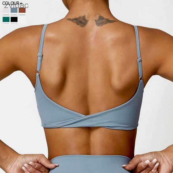 Traje de yoga Sujetadores Sexy Back Ropa interior deportiva Mujeres Color sólido Sensación desnuda Sujetador de yoga Transpirable Secado rápido Gimnasio Correr Top Ropa de entrenamiento femenina YQ240115