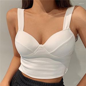 Yoga Outfit Construit en soutien-gorge débardeurs femmes été dos nu camisole tube crop top sexy sans manches courtes camis fille push up corset bustier