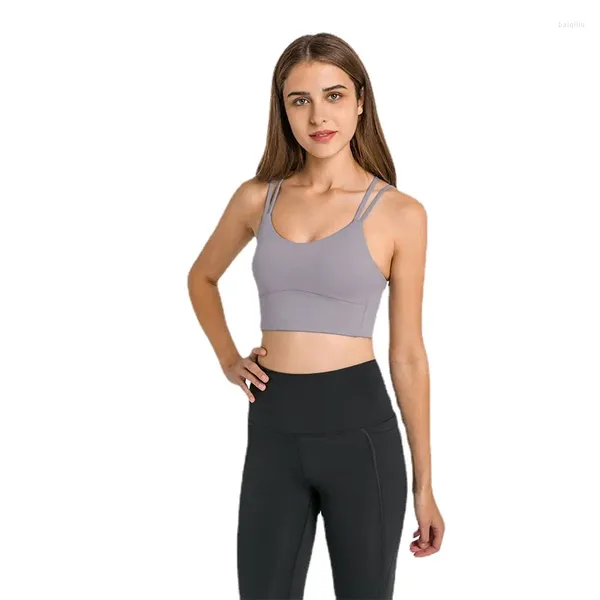 Yoga Outfit Buttery Soft V Back Cut Out Soutien-gorge de sport pour femmes Double bretelles Push Up Entraînement Bras de course Rembourré Gym Cropped Débardeurs