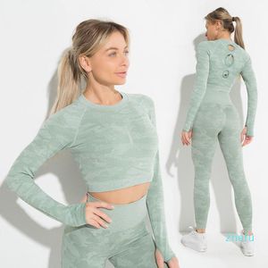 Yoga outfit camo naadloze top lange mouwen duim gaten training camouflage tops voor vrouwen fitness gym crop mujer atletisch t-shirt