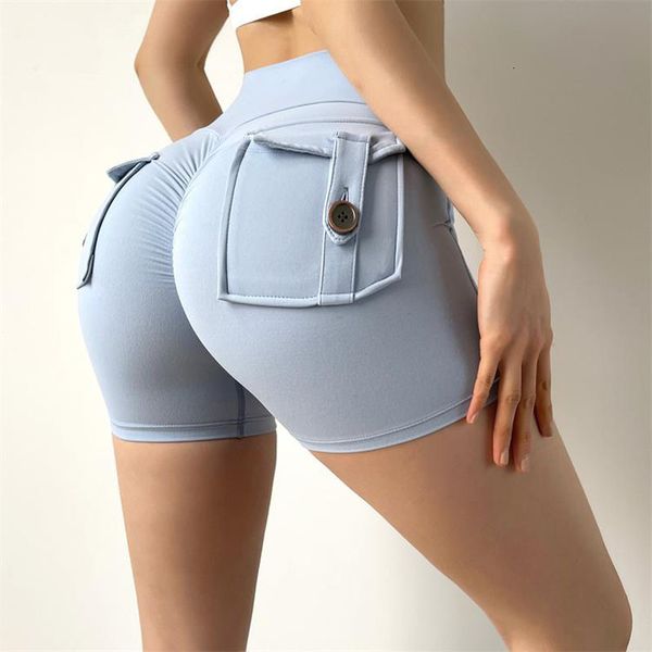 Yoga Outfit Cargo Shorts Femmes Gym Scrunch Butt Booty Vêtements d'entraînement serrés pour Fitness avec poche à bouton