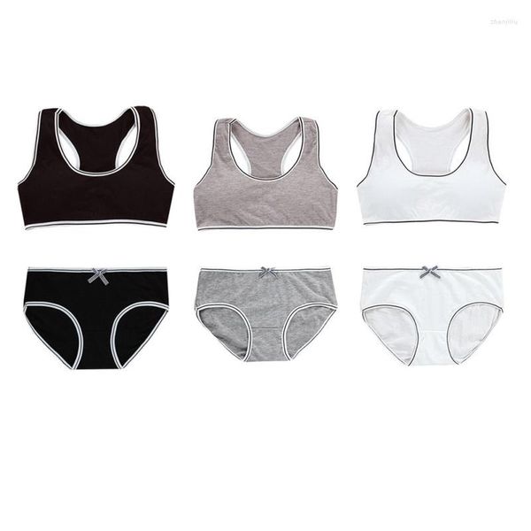 Yoga Outfit Enfants Fille Formation Soutien-Gorge Doux Coton Solide Impression Casual Sport Sous-Vêtements Culottes Ensembles Pour 8-18 Ans