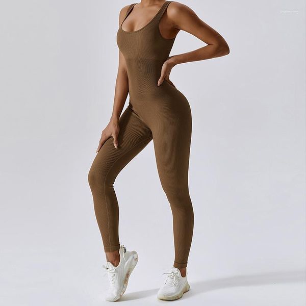 Tenue de yoga CHRLEISURE Combinaison de sport sans manches Body sans couture One-Piece Fitness Suit Naked Feeling Slim Running Tight Gym Wear