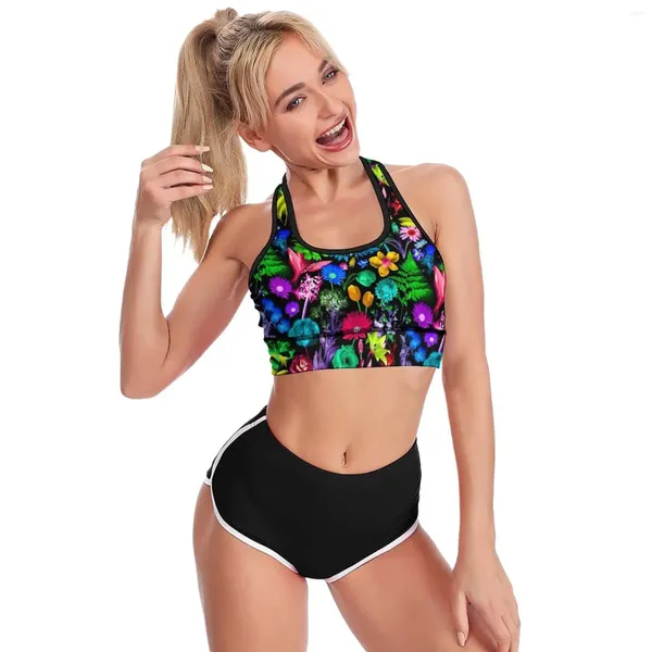 Atuendo de yoga colorido estampado floral u nleble sport sujetador de sujetador brillante soporte sexy backback bras fitness corriendo top