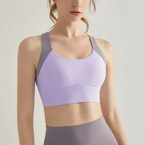 Yoga-outfit Sportbeha met contrasterende kleur Hoge sterkte schokbestendige hardlooptanktop Geïntegreerd ondergoed Bralette met schoonheidsrugontwerp