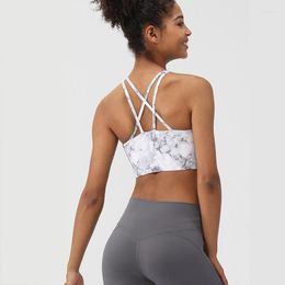 Yoga -outfit Cross Banden sport beha vrouwen print fitness tanktop plus size strak sexy ondergoed met borstkussen gym sportkleding