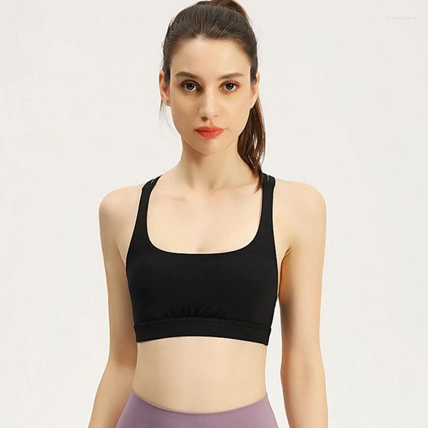 Traje de yoga Correas de hombro cruzadas Sujetadores Gimnasio Fitness Sujetador atlético Chaleco Uso cómodo para deportes Negro Blanco Color sólido