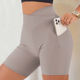 Yoga Outfit Crossover Entraînement Gym Shorts Femmes Yoga Shorts Femmes Fitness Leggings Scrunch Butt Booty Shorts Sans Couture Court Taille Haute Shorts 230825