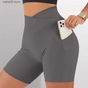 Yoga outfit crossover yoga shorts vrouwen fitness ribber leggings vrouwen naadloze shorts v taille training gym shorts scrunch butt booty t230421