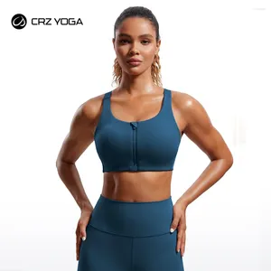 Tenue de yoga CRZ Womens Zip Front High Impact Sports Bra - Coupe moulée Entraînement sans fil avec sangles convertibles réglables