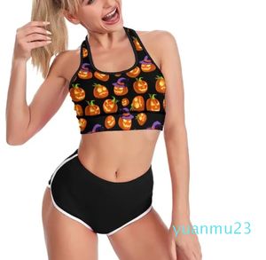 Traje de yoga Lindo Calabaza Deporte Sujetador U Cuello Scary Halloween Entrenamiento Acolchado Raceback Crop Bras Active Gathering Top para