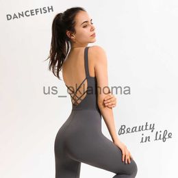 Yoga Outfit DANCEFISH Sport Outfit Voor Vrouw Fitness Klasse Pak Mooie Terug Sportkleding Dancewear Antenne Yoga Jumpsuits J230725