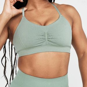 Yoga Outfit MOEITELOOS MICRO BRALETTE Dames Naadloze sportbeha Ruches Bandjes Fitness Workout Gym Crop Top Criss Cross Back Minimal Scoop