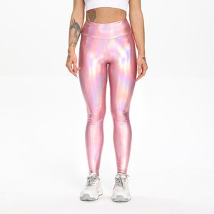 Yoga outfit elastische kleurrijke broek perzik hip fitness dames laser lederen ademende sportbroek naadloze training panty leggings