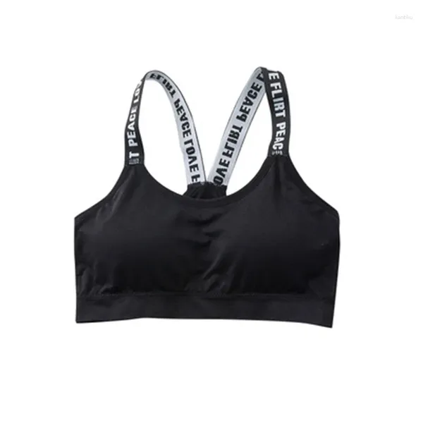 Yoga Outfit Anglais Lettre Bande Enveloppée Poitrine Anneau En Acier Sans Soudure Gratuit Un Soutien-Gorge De Sport Style De Support Féminin