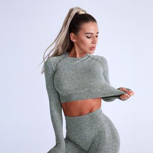 Yoga Outfit Ensemble Femme 2 Pièces Yoga Set Femmes Sans Couture Pouce Trou Gym Workout Fitness Vêtements Sportswear À Manches Longues Crop Top Leggings 230526