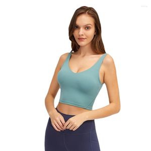 Yoga -outfit stof nylon ademende vrouwen tops bra solide kleur en sexy sportkleding buitenoefening kleding s21004