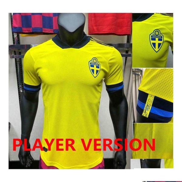 Tenue de yoga Fans Joueur Version Suède 2021 Jersey de football Ibrahimovic Larsson Isak Forsberg 20 21 Shirts de football Claesson Men Kids Dhked