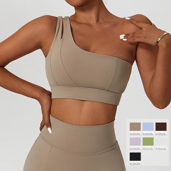 Traje de Yoga moda correas individuales sujetador de Fitness mujer Color sólido suave estiramiento entrenamiento gimnasio Crop Top ropa interior deportiva chaleco para correr