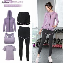 Yoga Outfit Fitness Gym Vrouwen Suits Sport Running 2/3/4/5 Delige Set Jassen T shirt Beha Broek Shorts Outdoor Ropa Deportiva Mujer