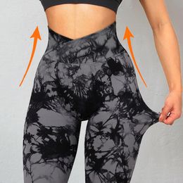 Yoga -outfit fitness leggings vrouwen crossover broek mujer scrunch butt legging workout buit gym naadloos 230411