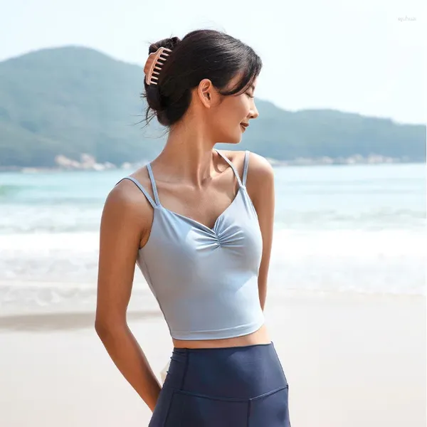 Yoga Outfit Fitness Courir Sports Soutien-gorge Femmes Crop Tops Cross Dos Antichoc Push Up Bras avec coussinets amovibles Nylon Soft Vest