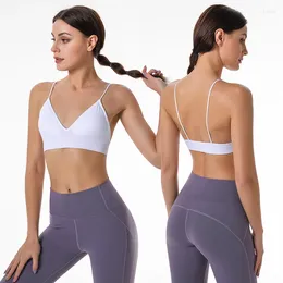 Yoga-outfit Fitnesstop Diepe V Sexy driehoekige cup bralette Sportbeha zonder been Naadloze push-up damestube crop