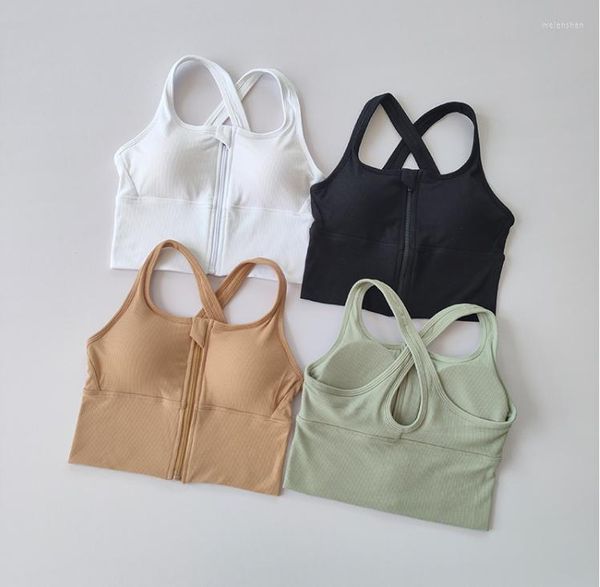 Tenue de yoga sous-vêtements de sport à glissière avant pour les femmes portant un costume de course antichoc et affaissé dos gilet soutien-gorge haut de forme physique tissu à séchage rapide