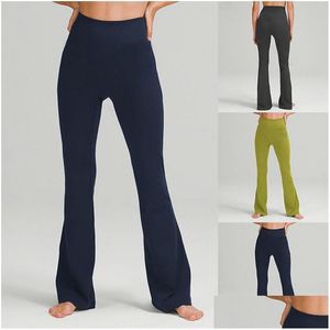 Yoga Outfit Grooves Summer Femmes Pantalons évasés Vêtements Taille haute Taille serrée Belly Show Figure Sports Yogas Nine-Point Drop Deli DHR02