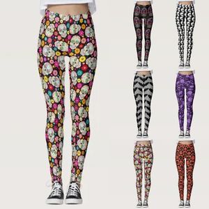 Traje De Yoga, mallas sin costuras De Halloween para Mujer, Calavera De Calabaza, estampado De rayas De Halloween, Pantalones deportivos De estiramiento alto, Pantalones De Mujer