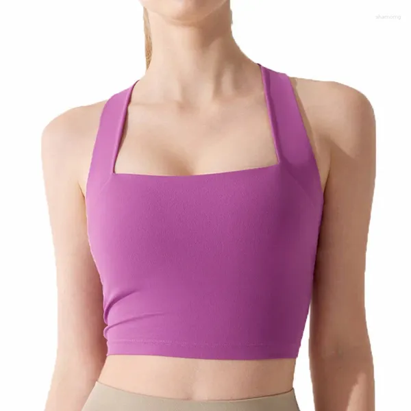 Yoga Outfit Suspendu Cou Croix Beauté Dos Soutien-Gorge De Sport Femmes Gym Anti-affaissement Antichoc Fitness Femelle Large Bandoulière Débardeur