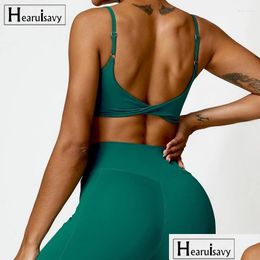 Yoga Outfit Hearuisavy Cross Back Soutien-gorge Push Up Gym Top Femmes Vêtements de fitness Sous-vêtements de sport Vêtements d'entraînement Courir Drop Livraison ou OT97L