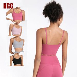 Yoga-outfit HGC Crop Top Push-Up Dames Sport Ondergoed Hoge ondersteuning Running Vest Fitness Bra Gym dunne schouderriem workout Halter