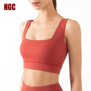 Yoga-outfit HGC Sport Bra Push-Up Crop Top Vrouwen Hoge impact Square nek Running Schokbestendig ademend sexy fitnessvest sportschool ondergoed ondergoed