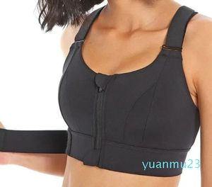 Traje de yoga de alta resistencia tierra deportes sujetador ajustable cremallera frontal a prueba de golpes chaleco con aros cruz espalda lencería para mujeres