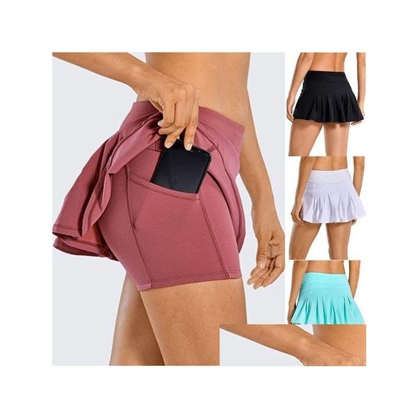 Yoga Outfit L-07 Jupes De Tennis Jupe Plissée Gym Vêtements Femmes Running Fitness Golf Shorts Sports Taille Arrière Poche Zipper Drop Deli Dhvdx