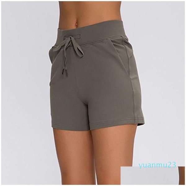 Tenue de yoga L-15 Femmes Shorts pantalon d'entraînement élastique avec poches Biker de jambe large de taille haute leggings de gym