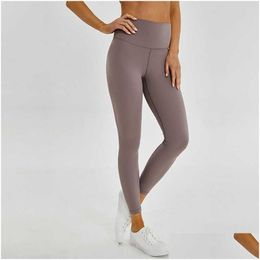 Yoga Outfit L-85 Nacktes Material Frauen Einfarbig Sport Gym Tragen Leggings Hohe Taille Elastische Fitness Dame Overall Strumpfhosen Workout Dr Dhadc