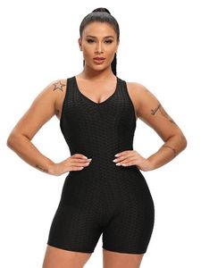 Yoga -outfit dames één stuk broek gaacquard bubble heupen sport fitness running high taille polyester dance dames jumpsuityoga