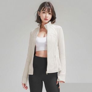 Yoga Outfit LL-008 Dames Slim Fit FL Zip Athletic Define Sports Jacket lange mouw met zakken en duimgaten lichtgewicht lopende tra otv8t