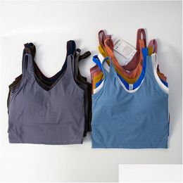 Traje de yoga Ll Align Tank Top u Bra Mujeres Verano y camiseta Tops de cultivos sólidos Chaleco de moda sin mangas 17 colores Entrega de gotas Deportes Outd Otucl