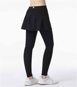 Yoga Outfit LL Femmes Leggings Jupe Faux Deux Pièces Ensemble Pantalon De Survêtement Populaire Respirant Anti-rétrécissement Gym Pantalons De Sport Formation Plus Taille Leggingjbo4