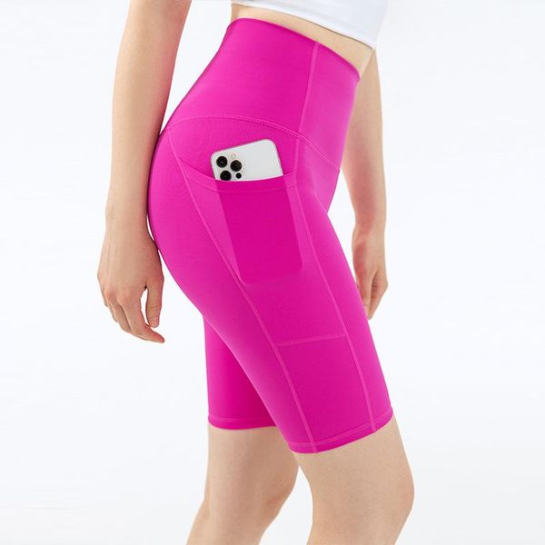 Equipo de yoga LOLI 8 '' Pantalones cortos de motociclista para mujeres de cintura alta Control de barriga Entrenamiento con bolsillos Compresión Gimnasio Leggings cortos Yoga