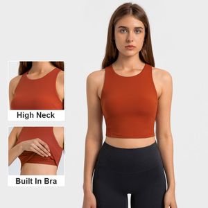 Yoga Outfit LOLI High Neck Fitness Sport BH's Padded Crop Top Vrouwen Racerback Workout Atletische Gym Tank Met Ingebouwde BraYoga