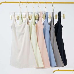 Yoga-outfit Lu Align Lemon Badminton Zomertennisjurk uit één stuk met ingebouwde shorts Lijn- en plankbeha Voor onderweg Ll Jogger Drop Dhvmn