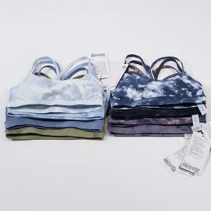 Yoga-outfit Lunuwomen Tie Dye bedrukt pak Dubbelzijdig geborsteld Y-bh Dunne riem Rugband Dames Sport strak ondergoed